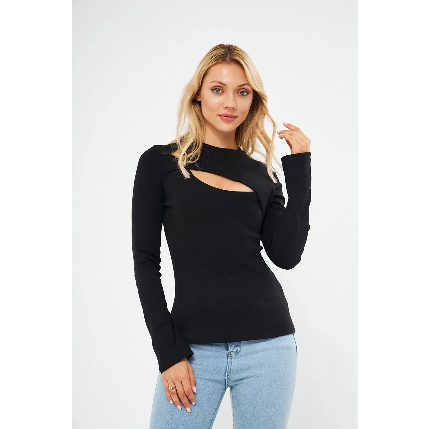 Black Keyhole Rib Top