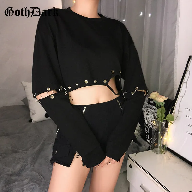 Black Punk Grunge Gothic Cropped Long Sleeve