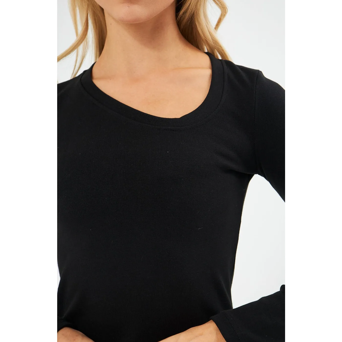 Black Rib Cross Scoop Neck Top