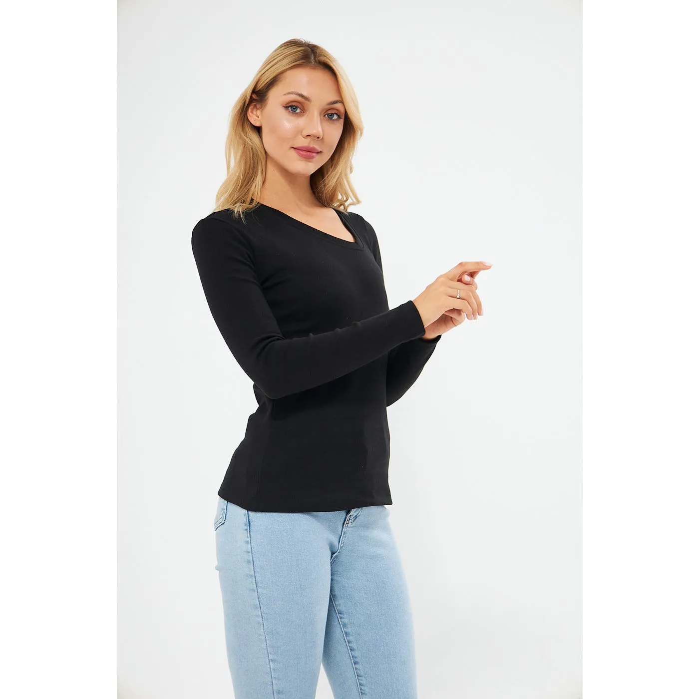 Black Rib Cross Scoop Neck Top