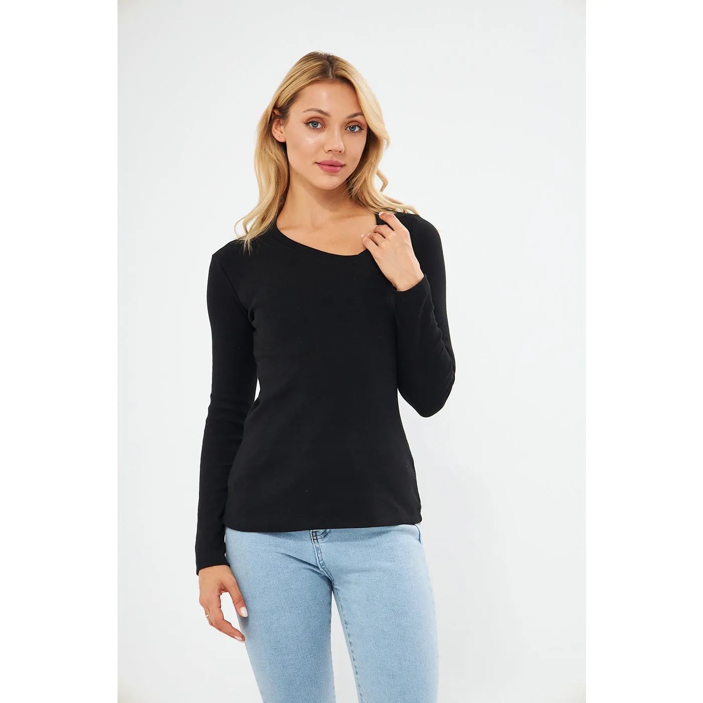 Black Rib Cross Scoop Neck Top