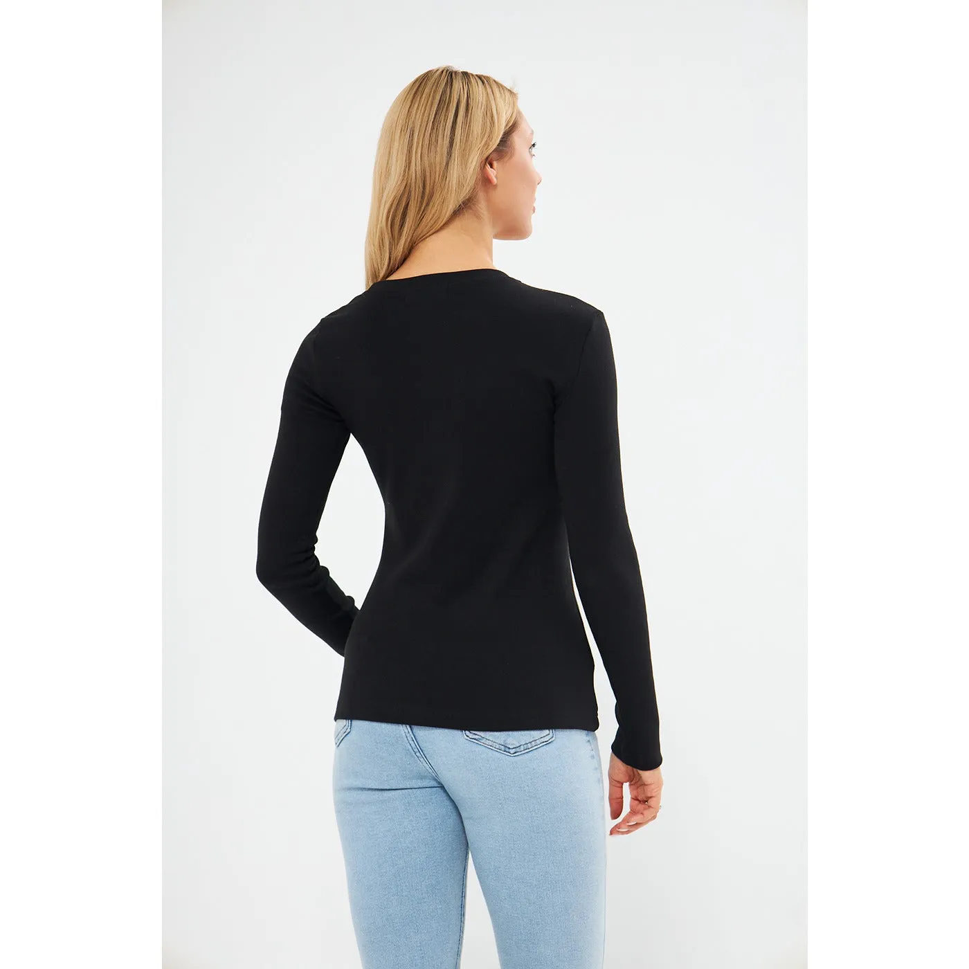 Black Rib Cross Scoop Neck Top