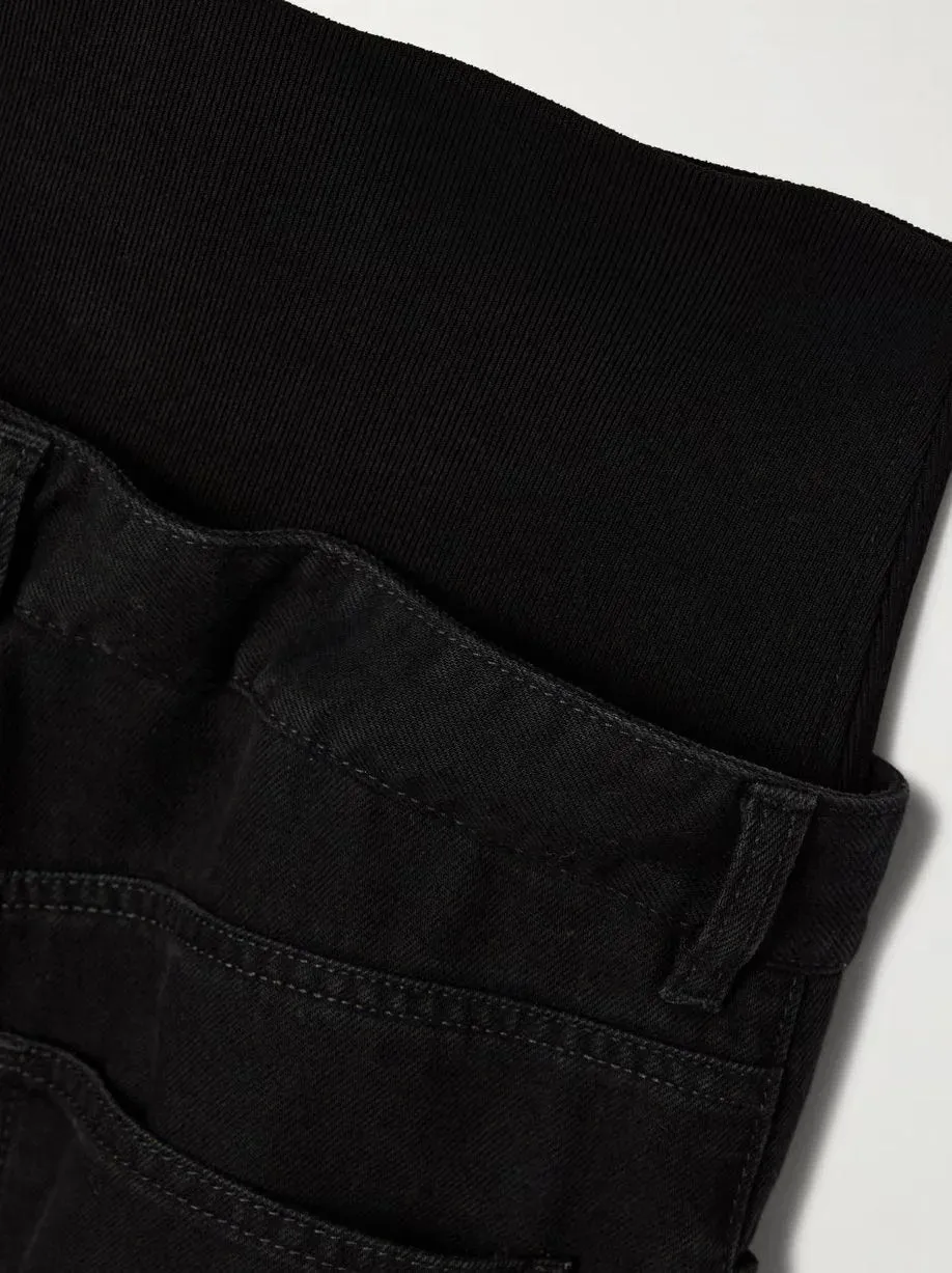 Black Stretch Knit-Trim Jeans