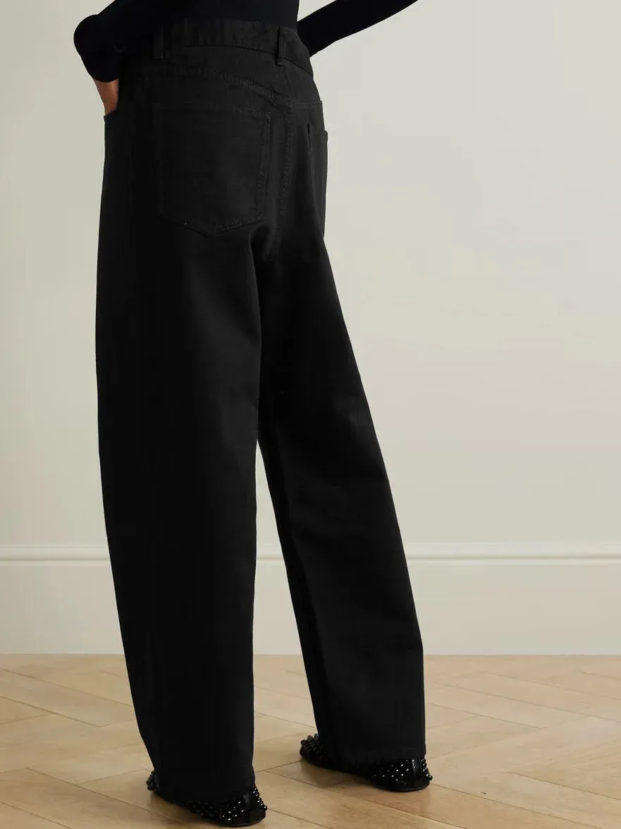 Black Stretch Knit-Trim Jeans