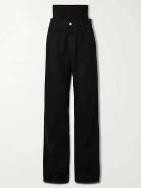 Black Stretch Knit-Trim Jeans