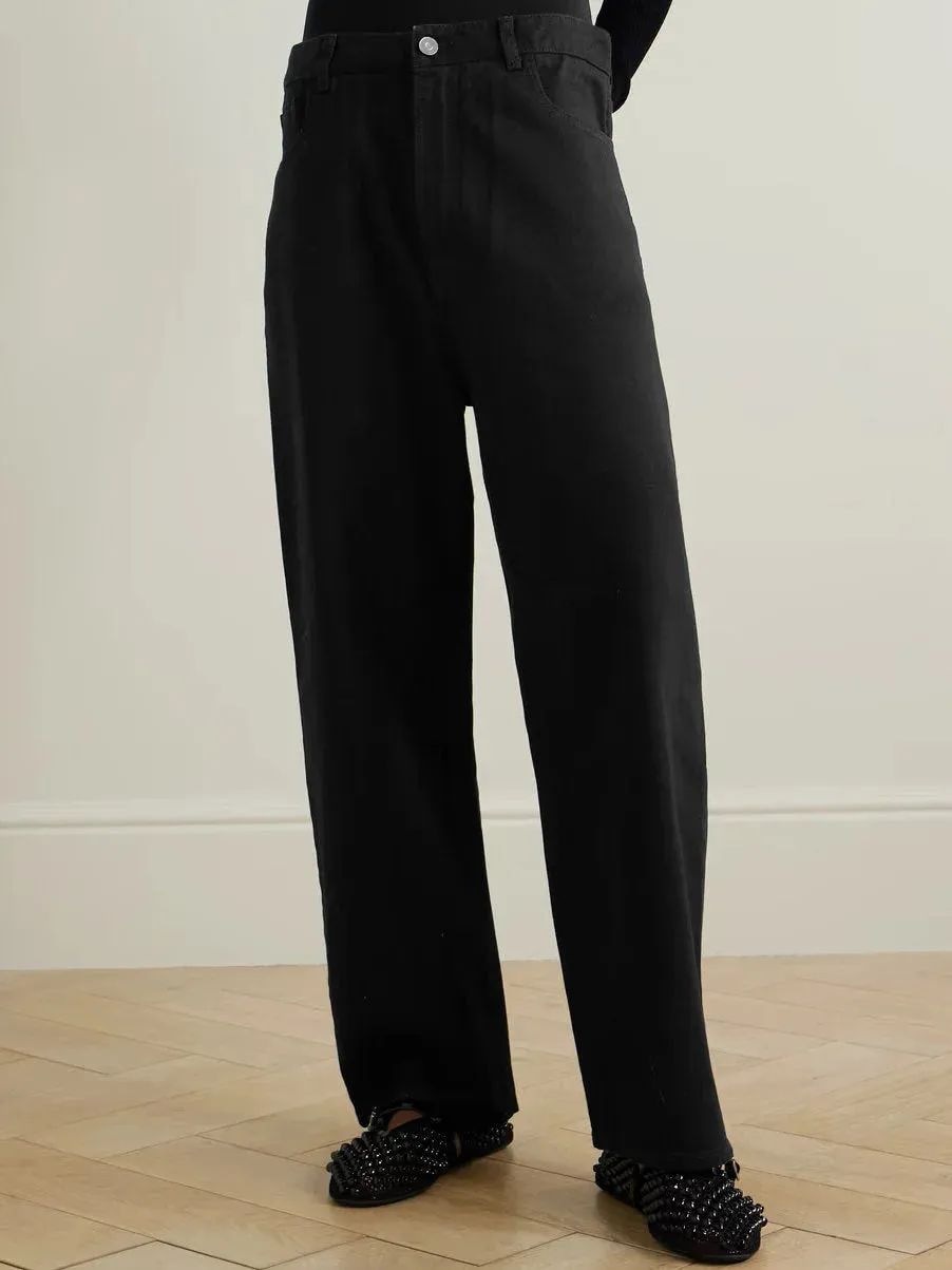 Black Stretch Knit-Trim Jeans