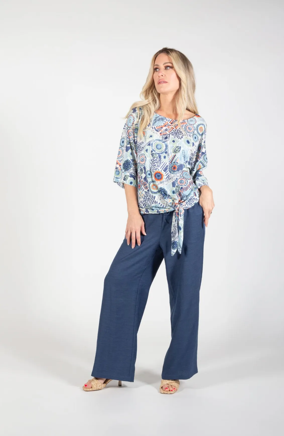 Blue Tangerine Elbow Sleeve Bamboo Tie Top