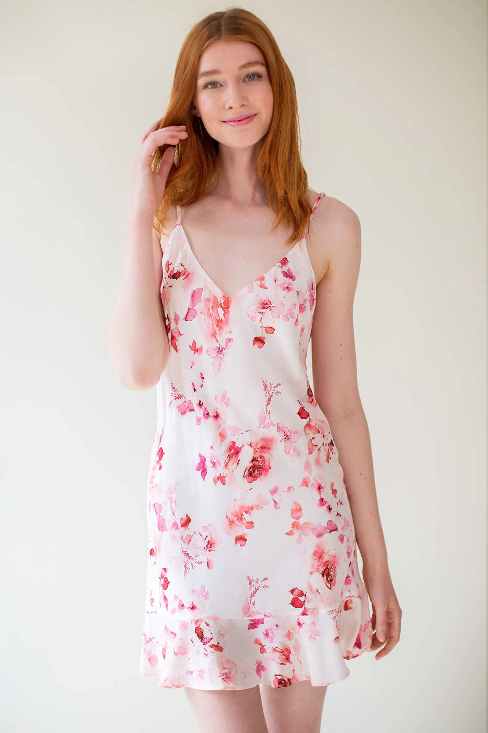 Botanical love Flounce Bias cut slip dress in Pink floral