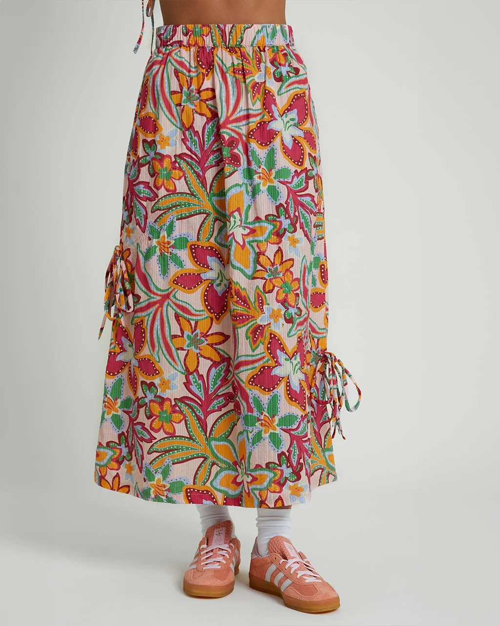 Botanical Seersucker Cotton Midaxi Skirt