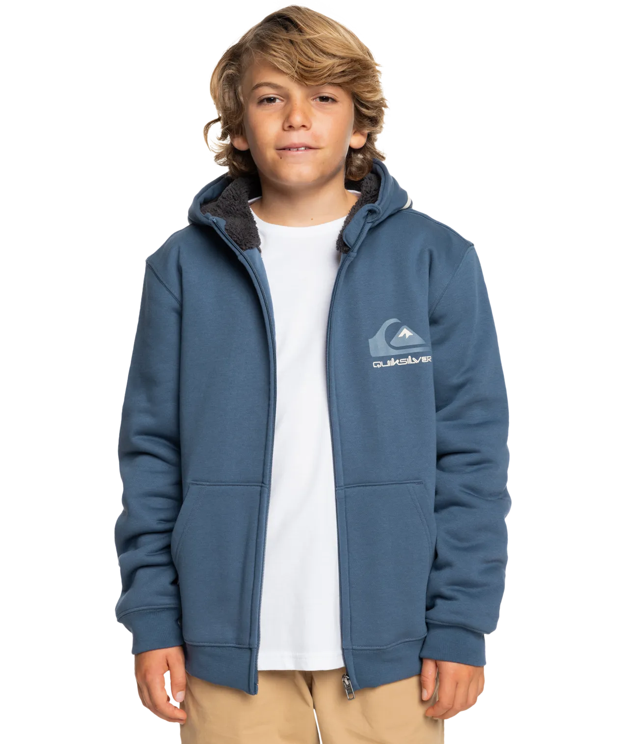 Boys Best Wave Sherpa Zip Hoodie in Vintage Indigo