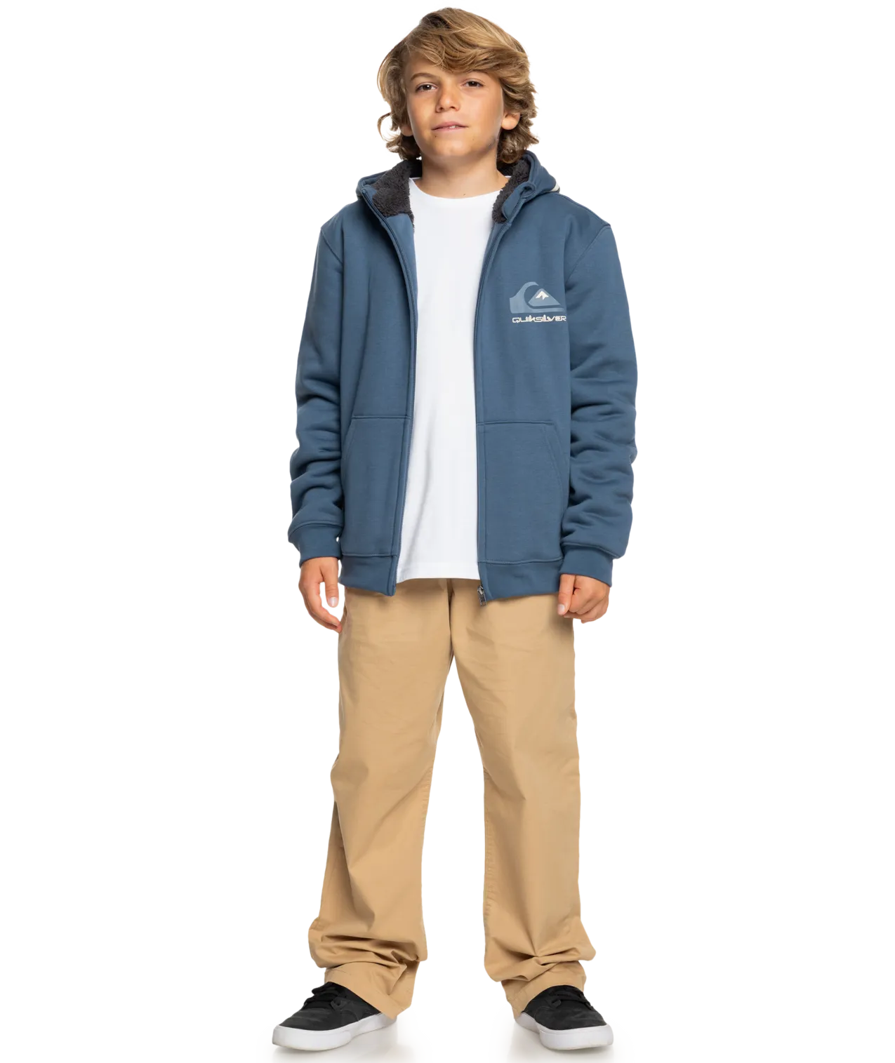 Boys Best Wave Sherpa Zip Hoodie in Vintage Indigo