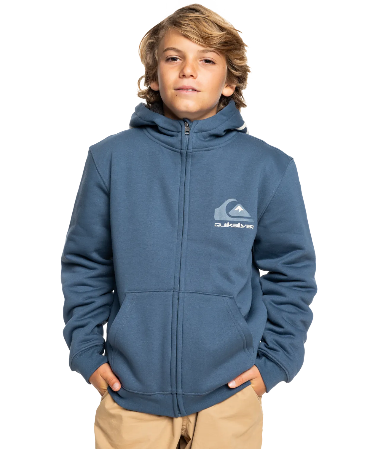 Boys Best Wave Sherpa Zip Hoodie in Vintage Indigo