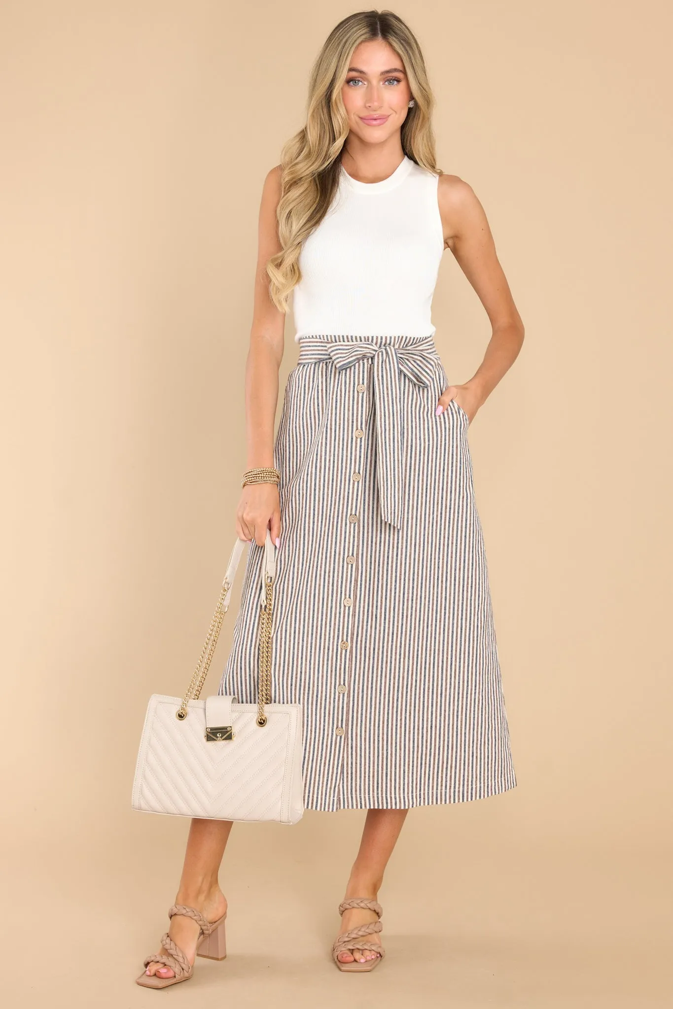 Breeze On By Beige Stripe Maxi Skirt