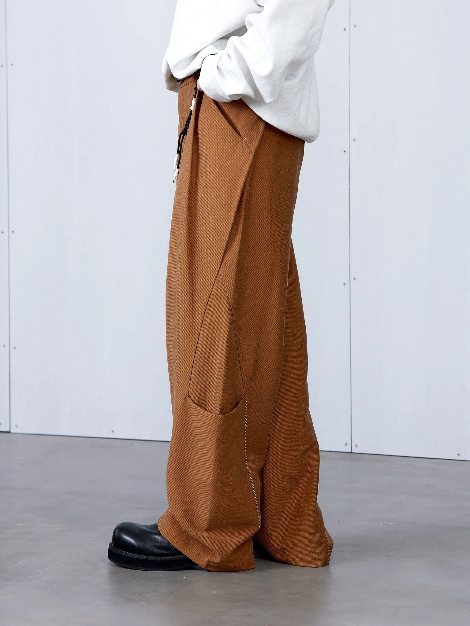 Brown Decorative Line 3D Structured Pants