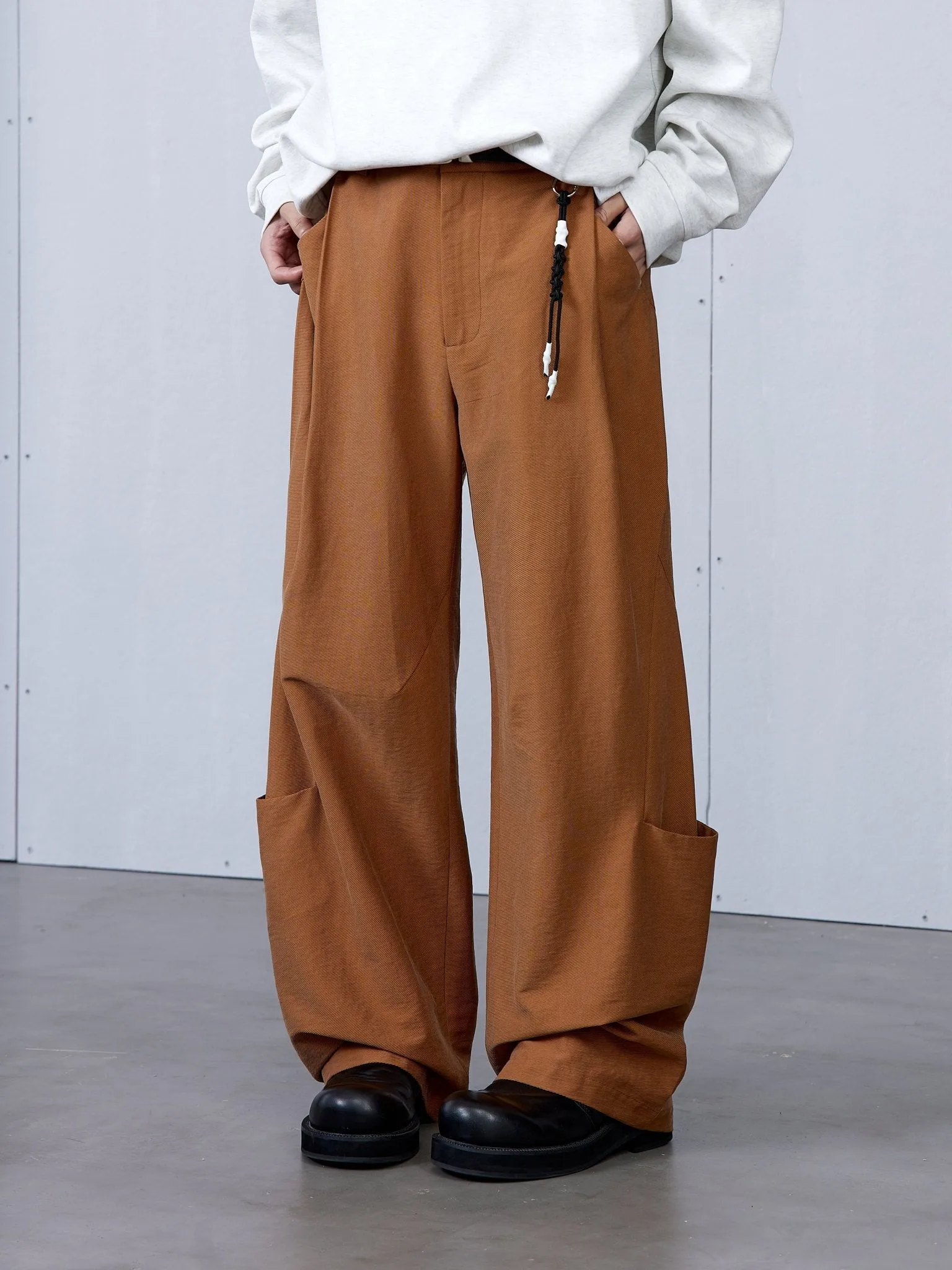 Brown Decorative Line 3D Structured Pants