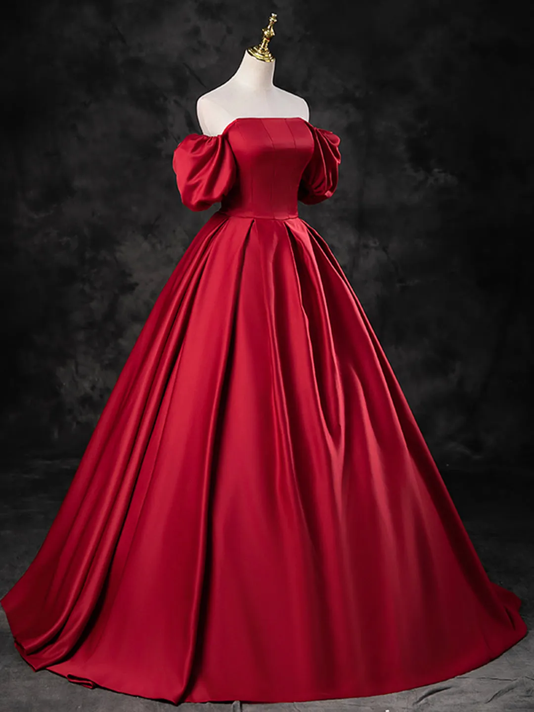 Burgundy Satin Off the Shoulder Formal Dress, A-Line Burgundy Evening Dress