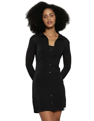 Calvin Klein women's Recycled Polyester Bodycon above Knee Dress (J20J223047BEH_Black