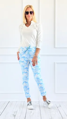 Camouflage Grid Crinkle Jogger - Sky Blue