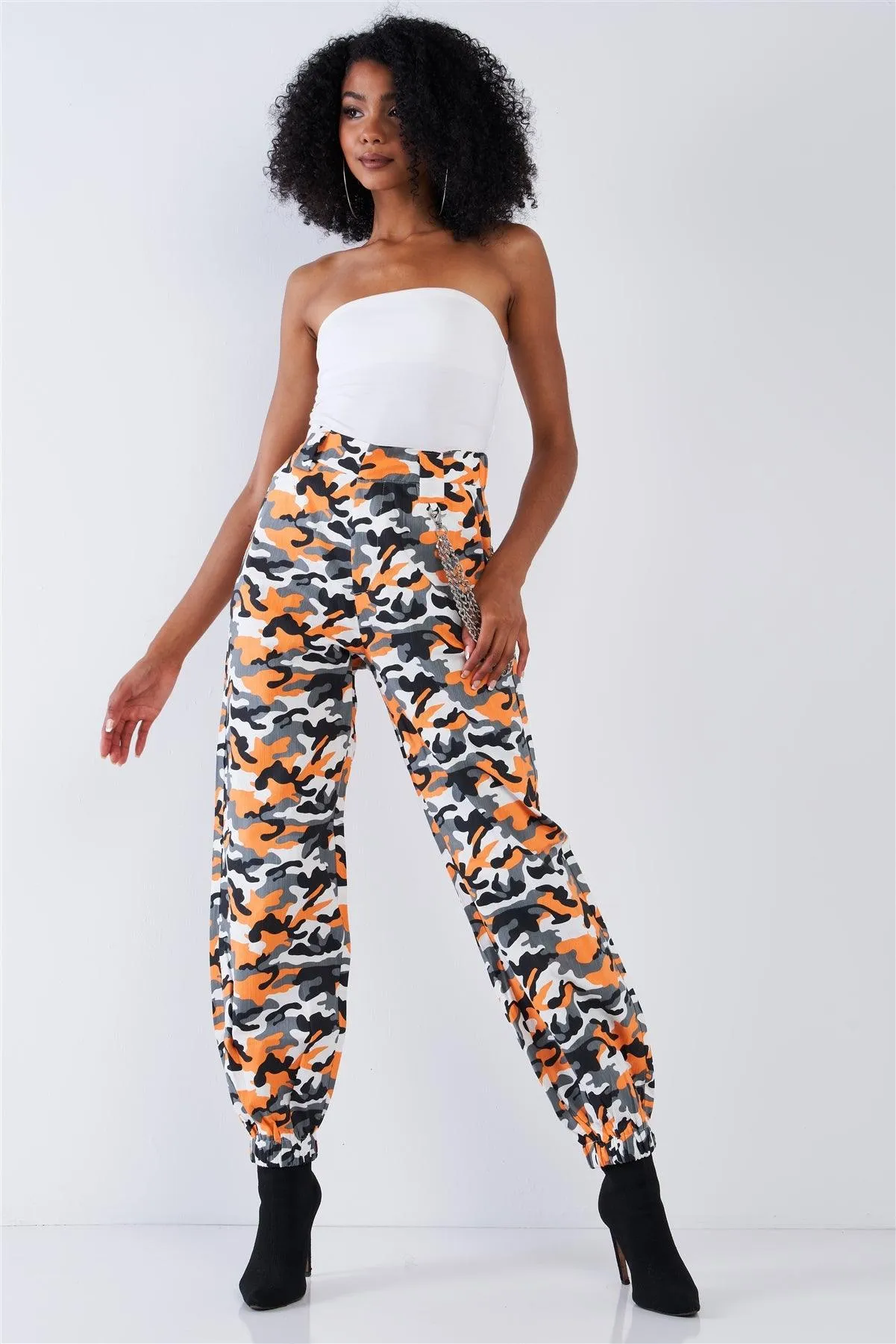 Camouflage High Waisted Triple Chain Cargo Pants /2-2-2