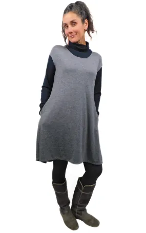 Cap Sleeve Tunic Dress w/pockets - Charcoal - Tencel-Merino Wool