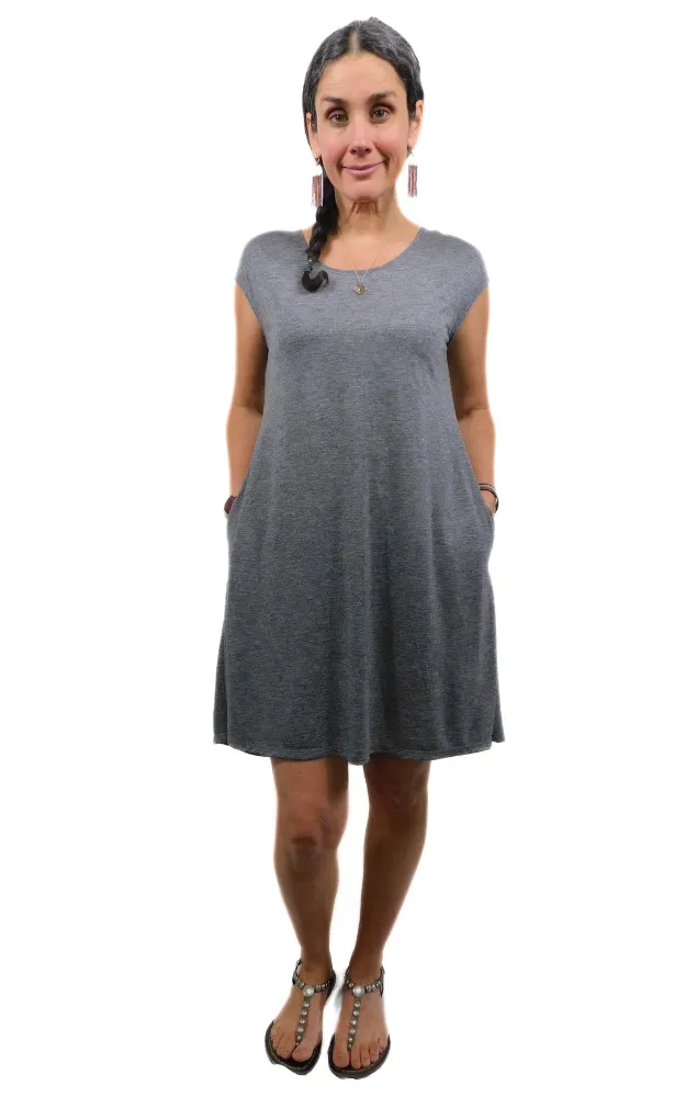 Cap Sleeve Tunic Dress w/pockets - Charcoal - Tencel-Merino Wool