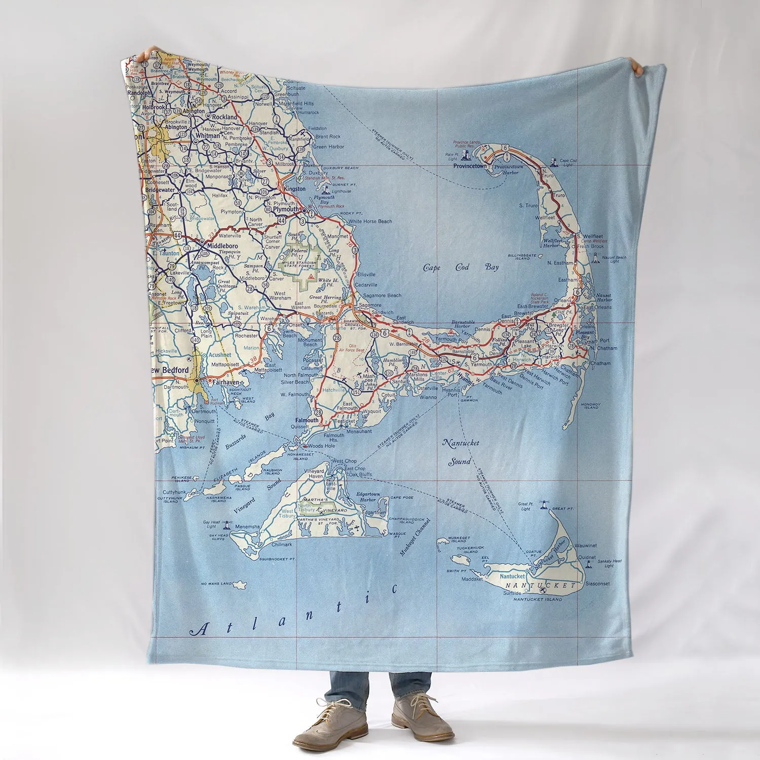 Cape Cod and the Islands Vintage Road Map Blanket