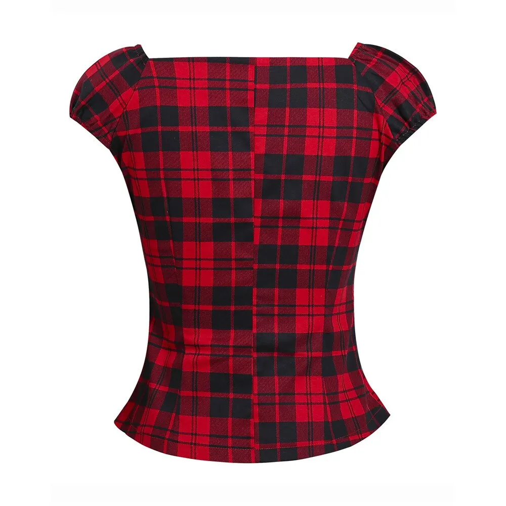 'Carry on' Red Grunge Plaid Top