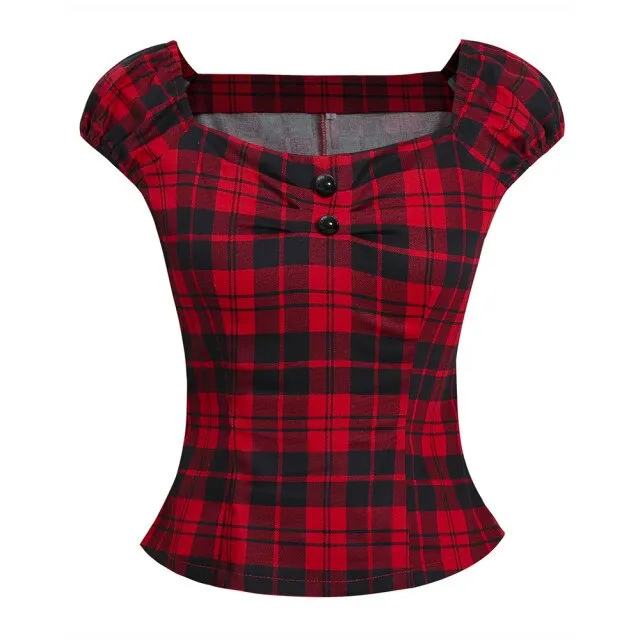 'Carry on' Red Grunge Plaid Top