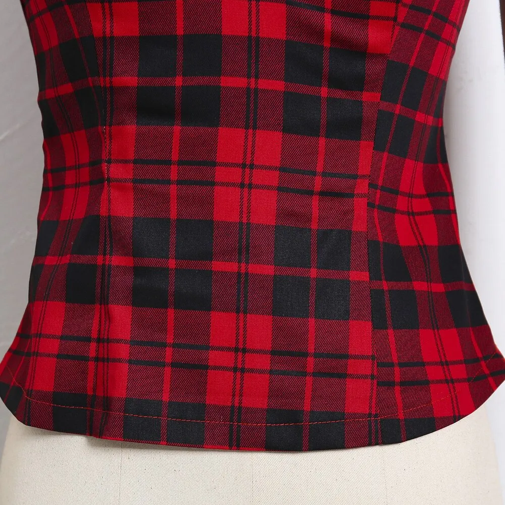 'Carry on' Red Grunge Plaid Top