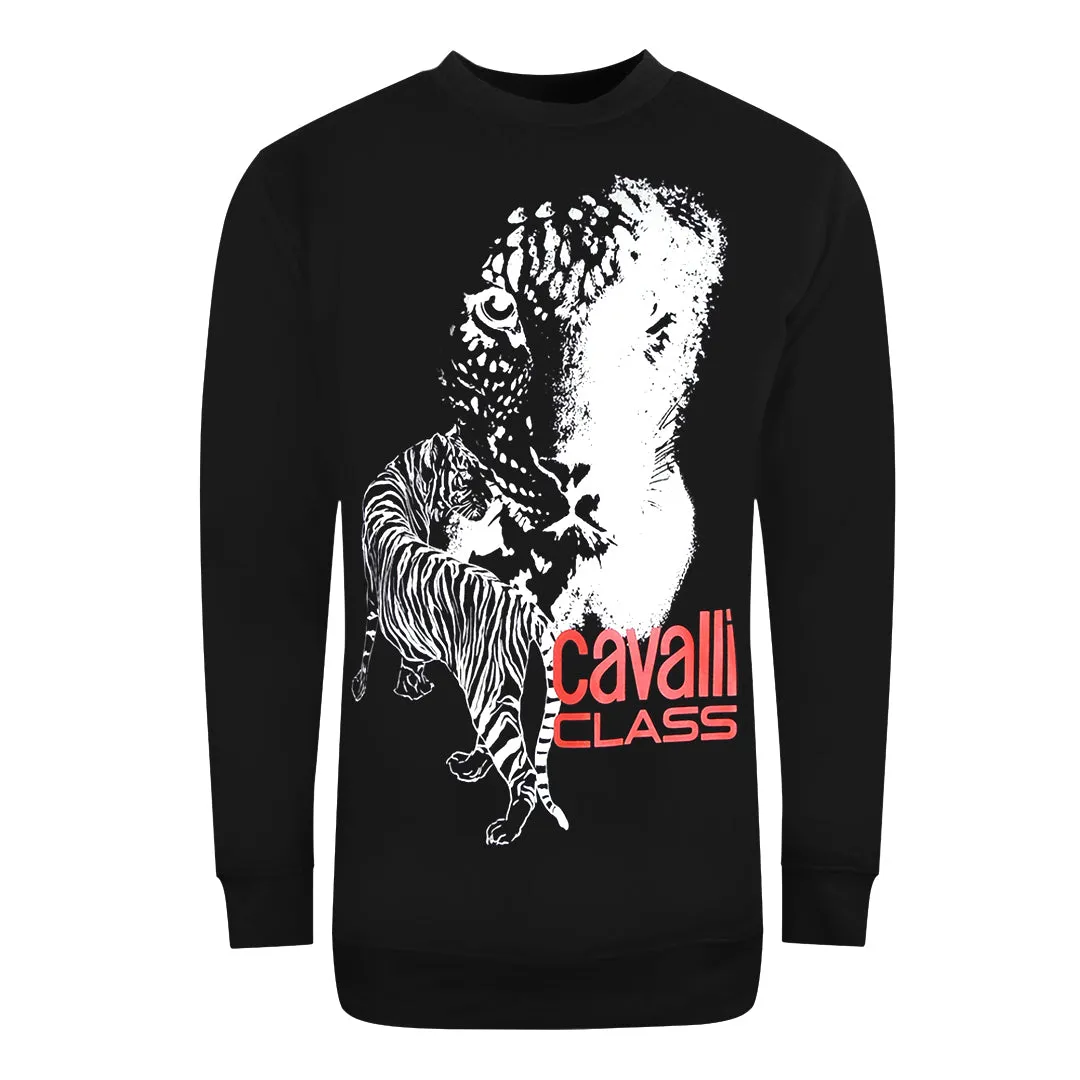 Cavalli Class Large Tiger Logo Design Black Sweatshirt