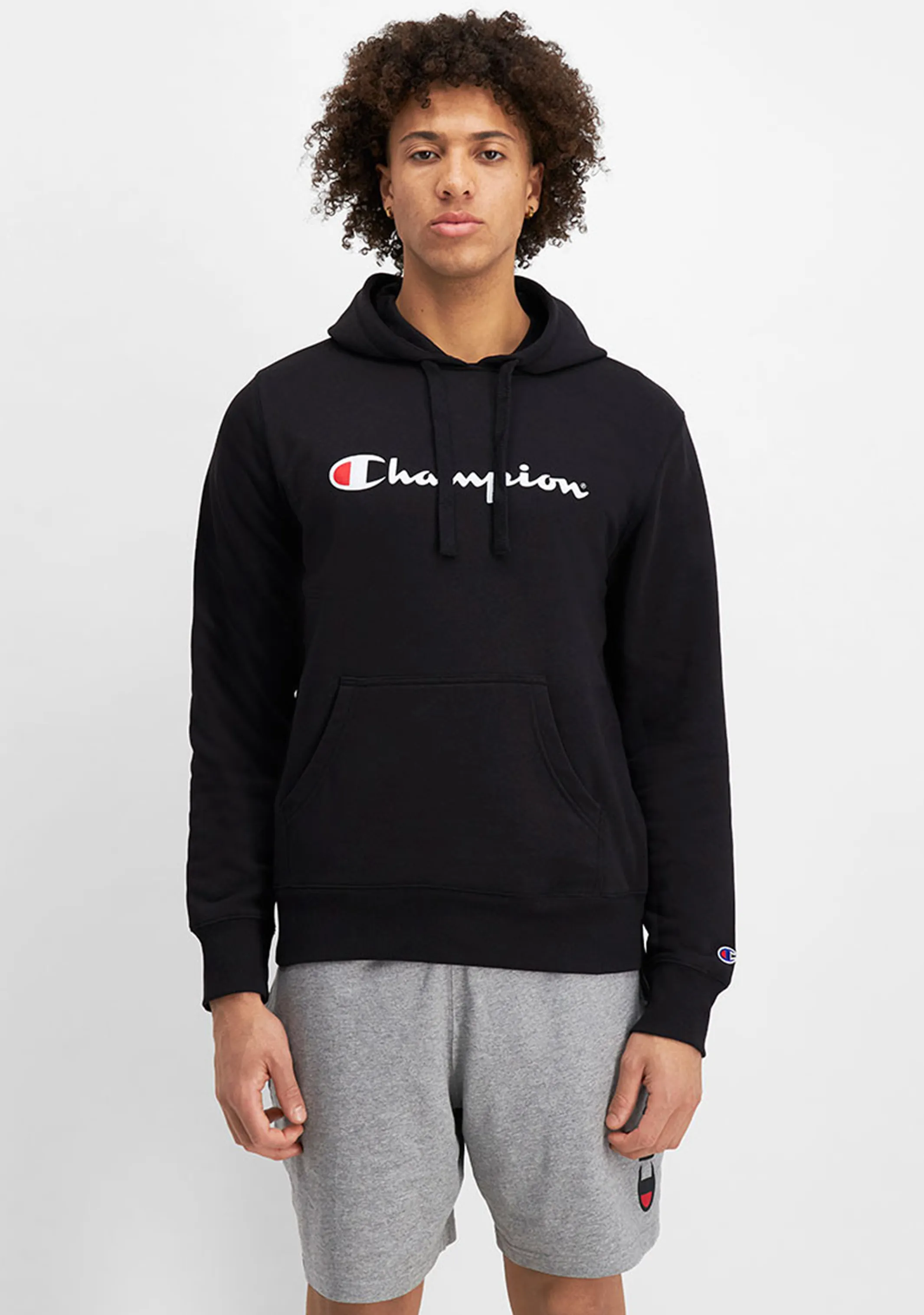 Champion Mens Script Hoodie Black <br> AY79N BLK