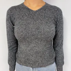 Charcoal Grey Marl Cashmere V-Neck Jumper Small