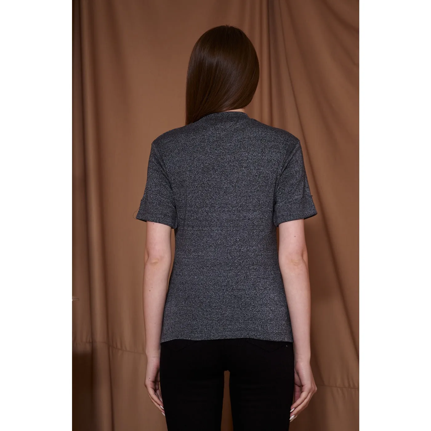 Charcoal Melange Mock Neck Half Sleeves