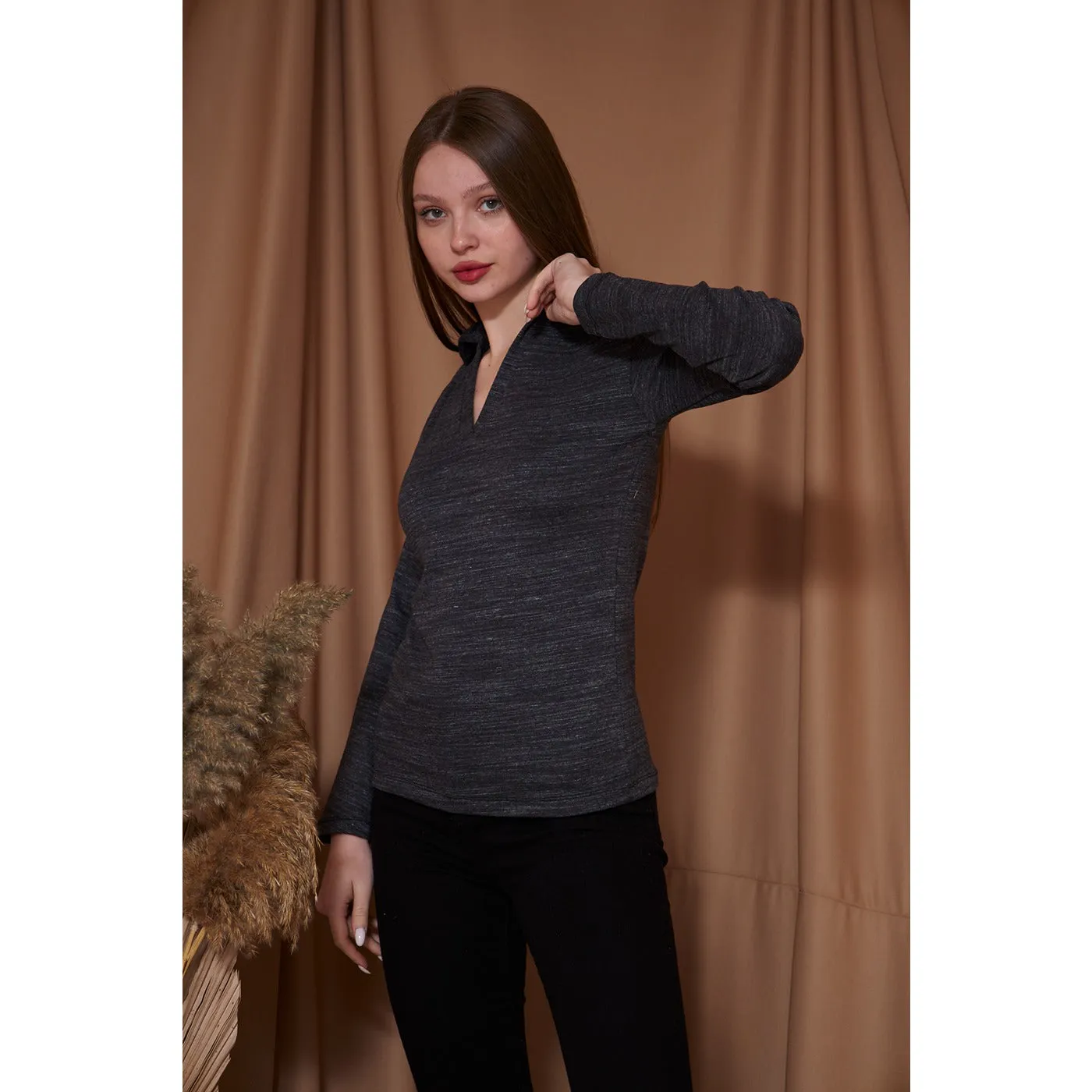 Charcoal Melange Polo Sweatshirt