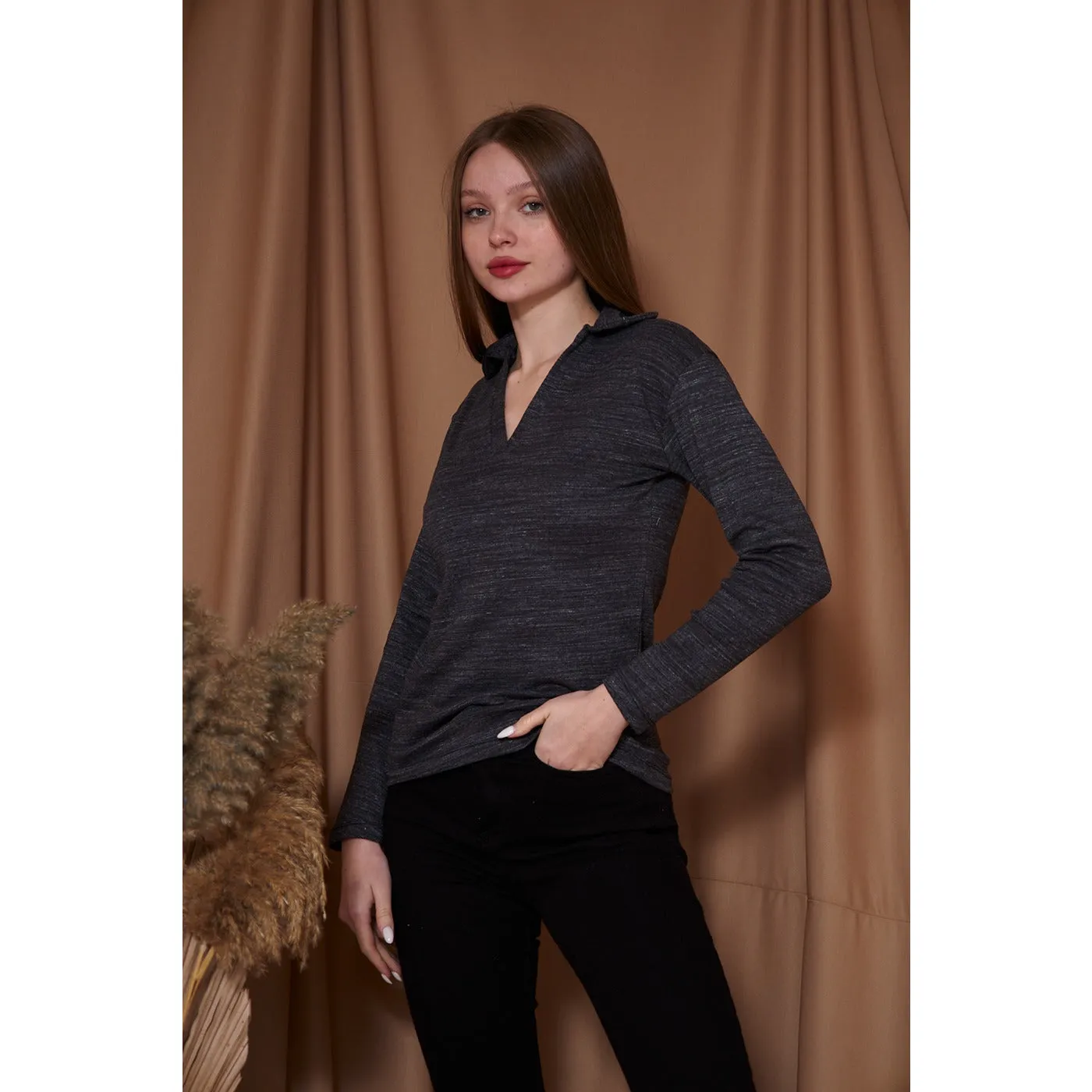 Charcoal Melange Polo Sweatshirt