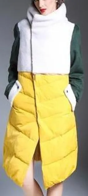 Color-Block Wool & Down Coat in Yellow