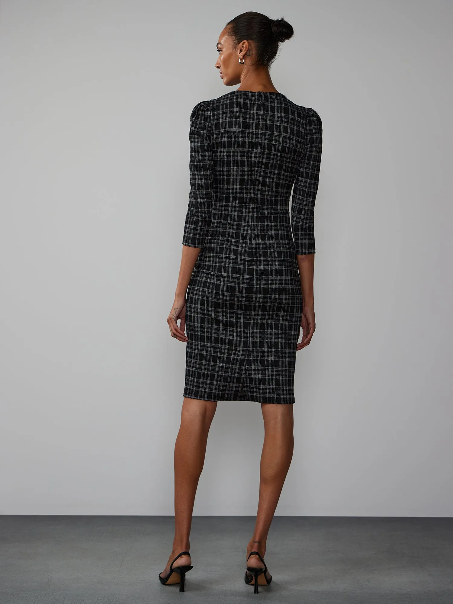 Crew Neck Plaid Bodycon Dress