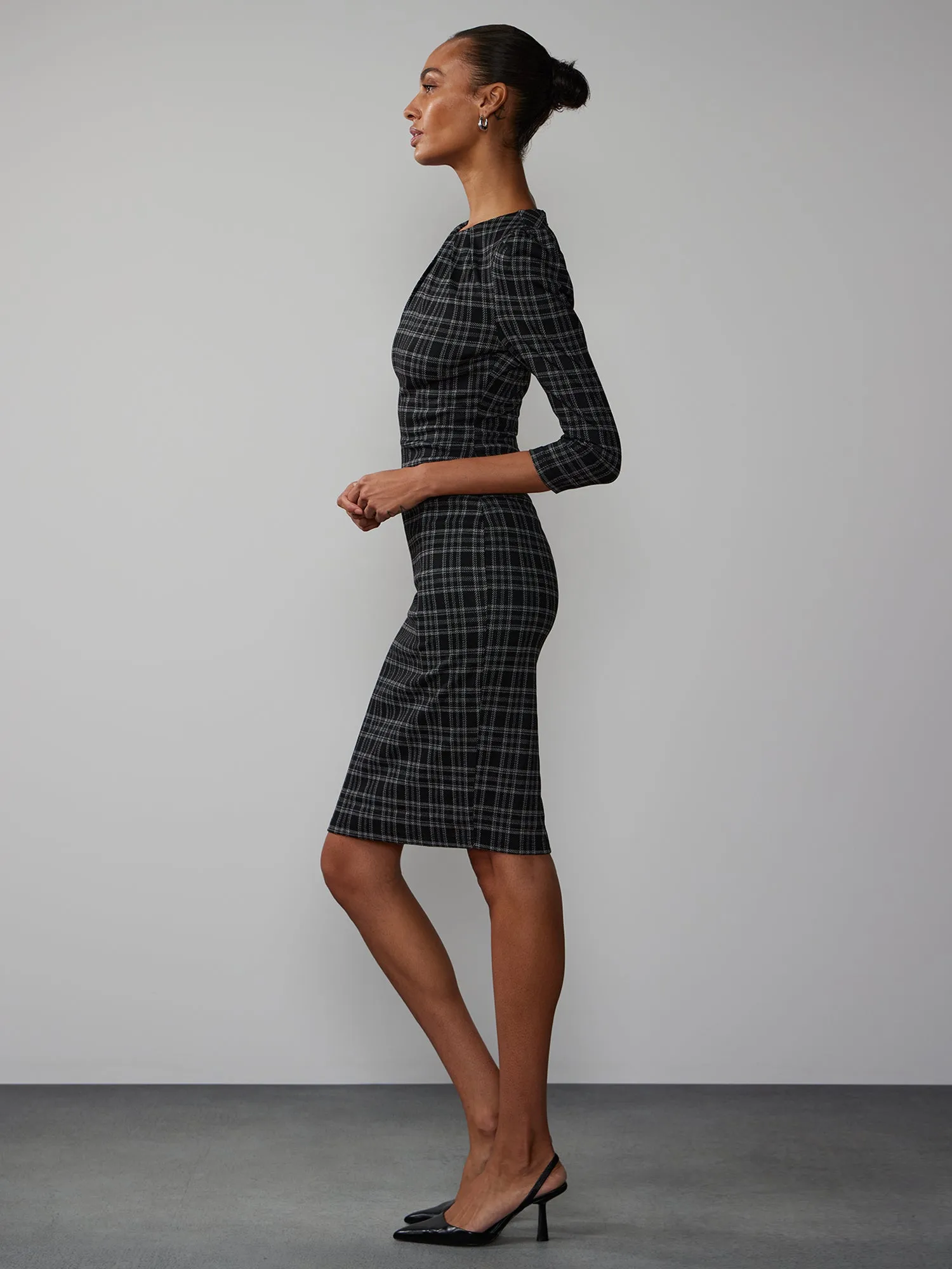 Crew Neck Plaid Bodycon Dress