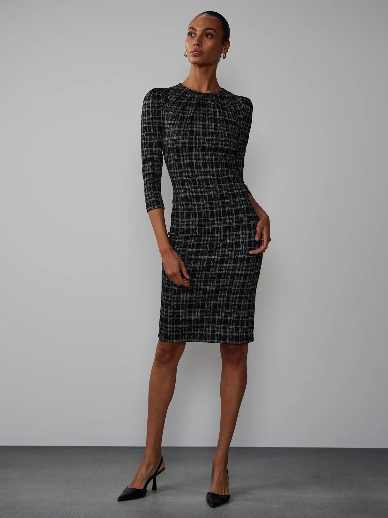 Crew Neck Plaid Bodycon Dress