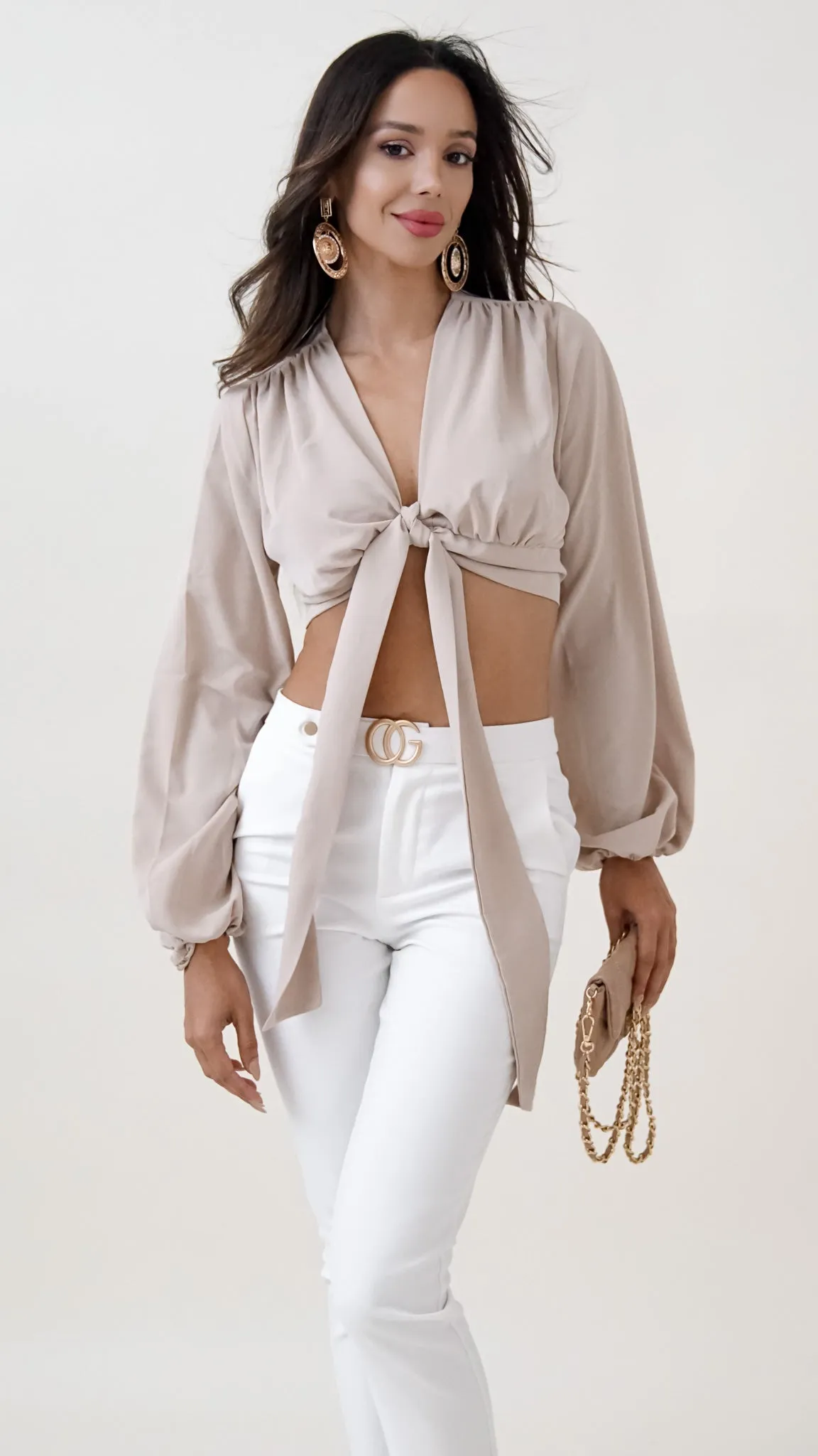 Cristina Longsleeve Satin Midriff Top