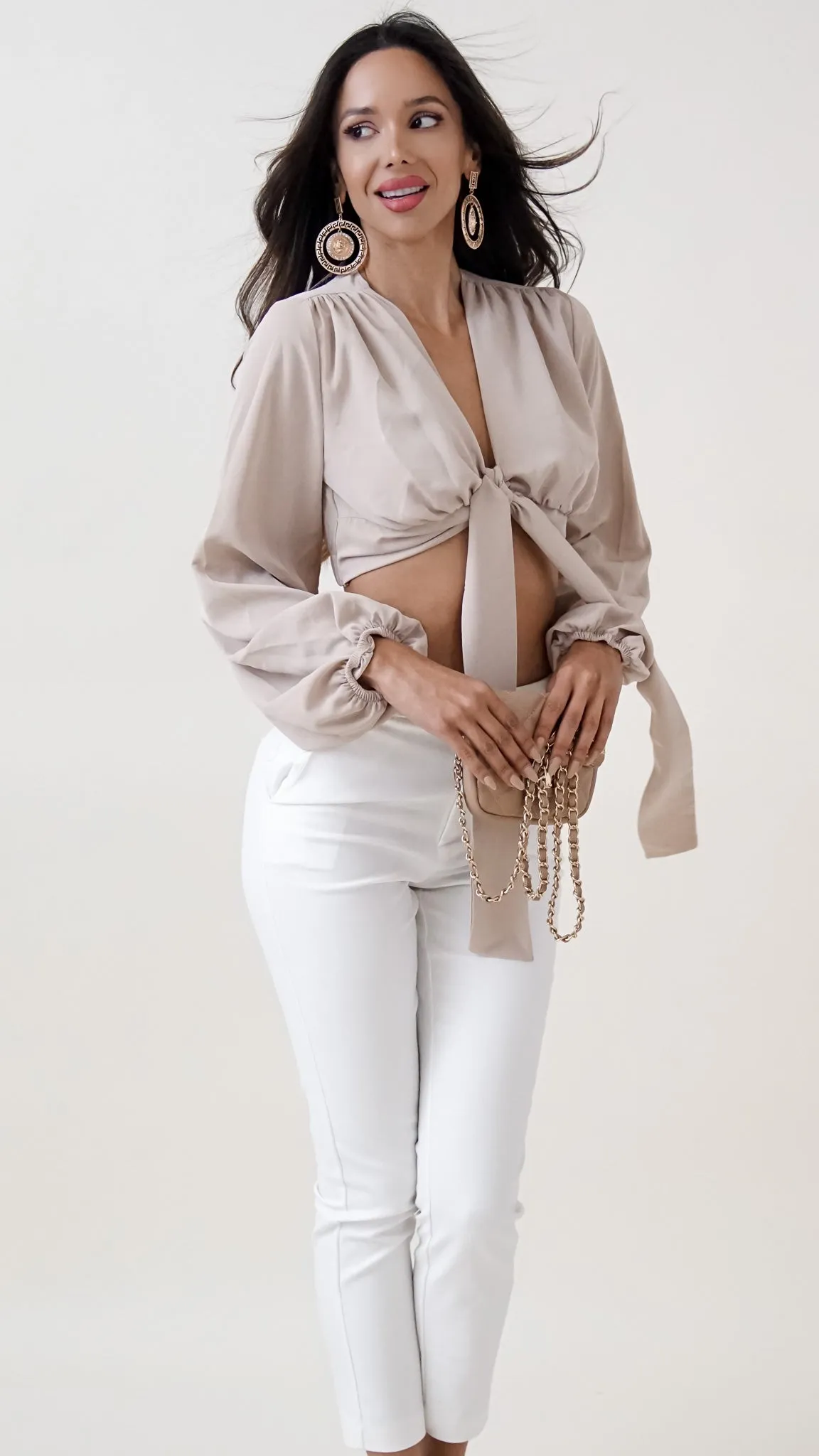 Cristina Longsleeve Satin Midriff Top