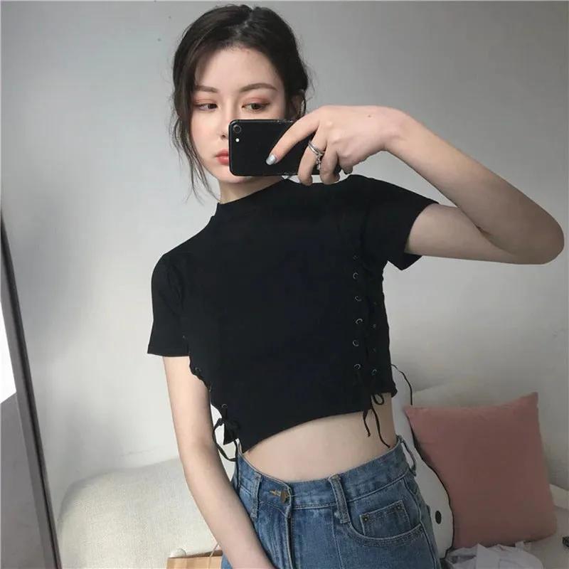 Crop Top Lace Up Tees