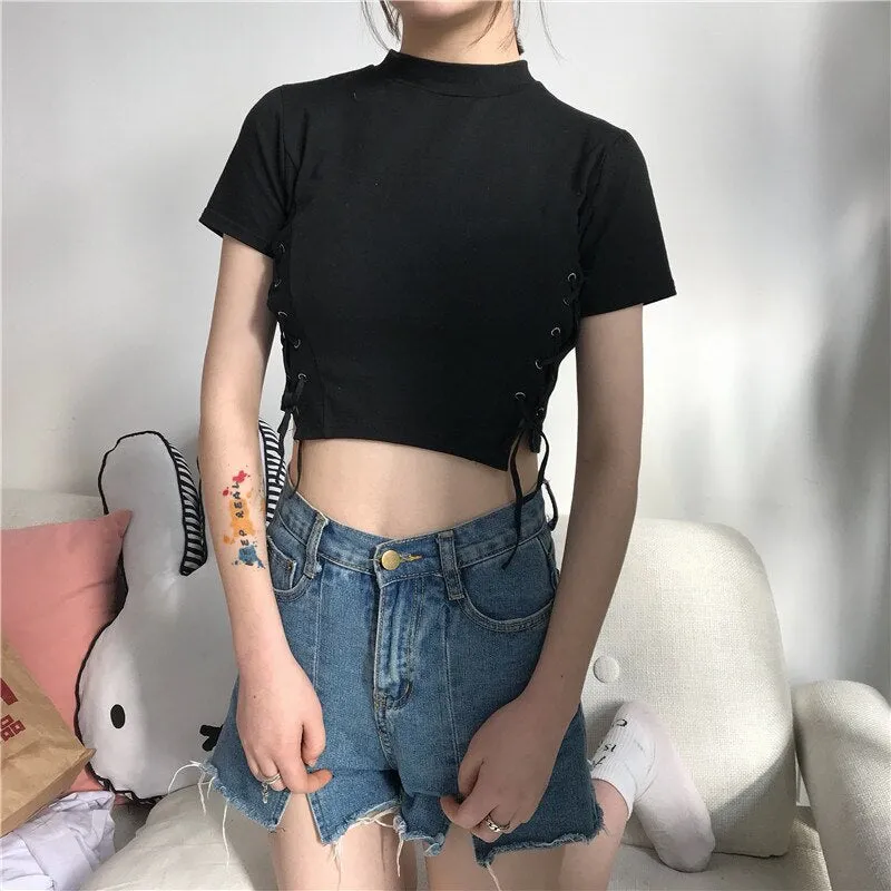 Crop Top Lace Up Tees