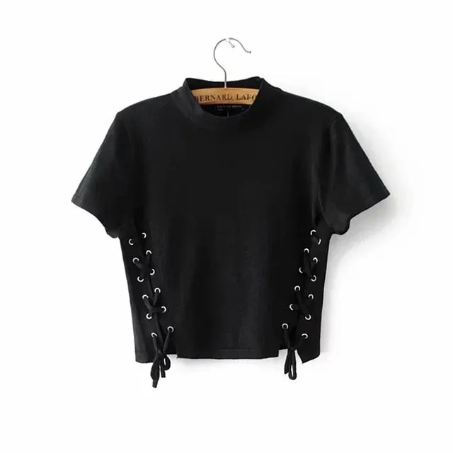 Crop Top Lace Up Tees