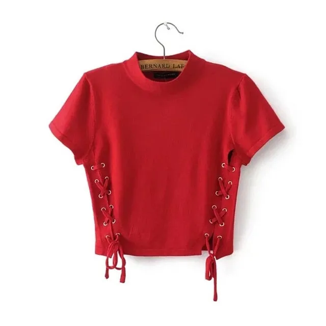 Crop Top Lace Up Tees