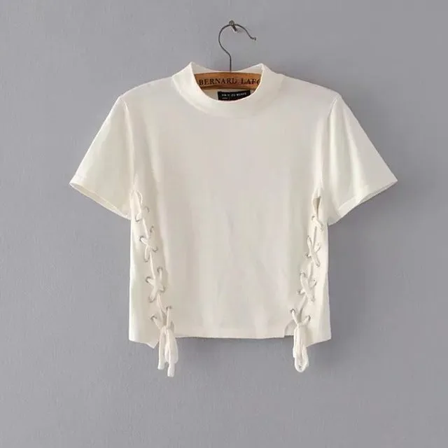 Crop Top Lace Up Tees