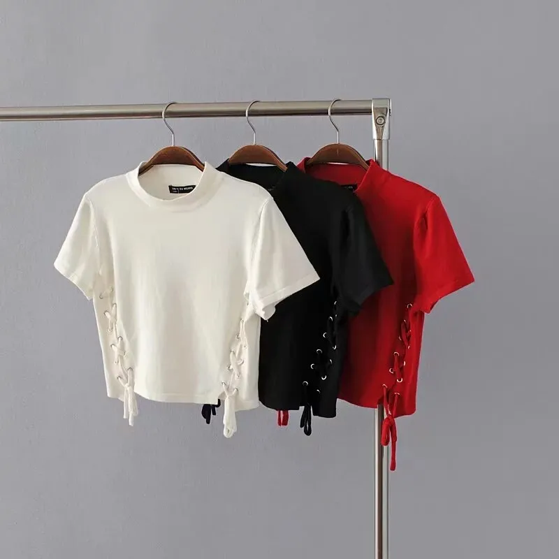 Crop Top Lace Up Tees