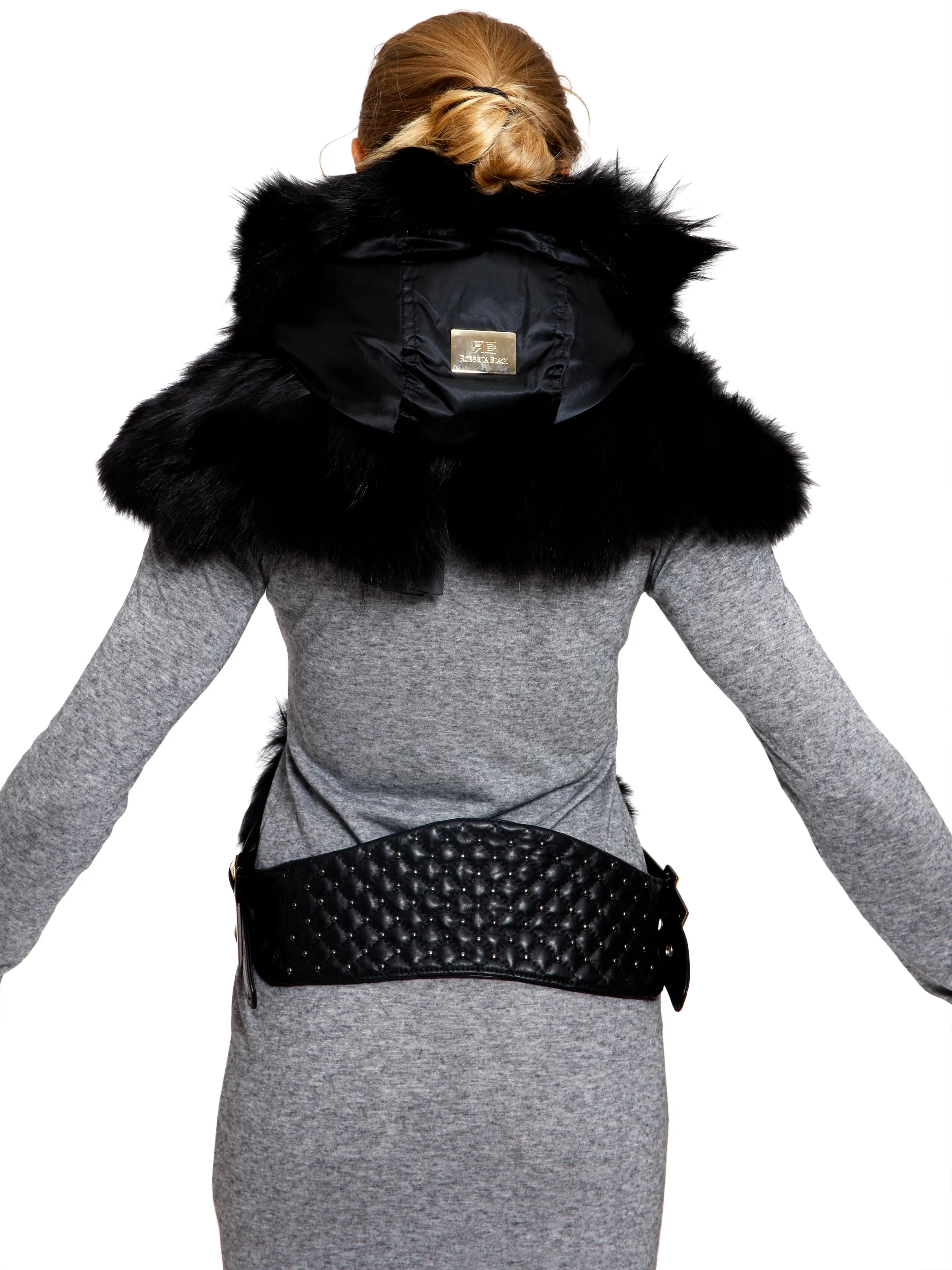 Cropped Fur-Blend Hooded Neck Cape