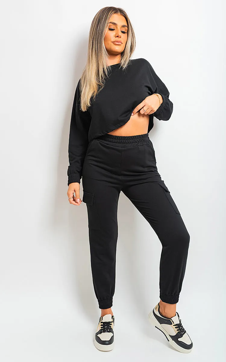 Cropped Long Sleeve Top and Cargo Joggers Co-ordinates