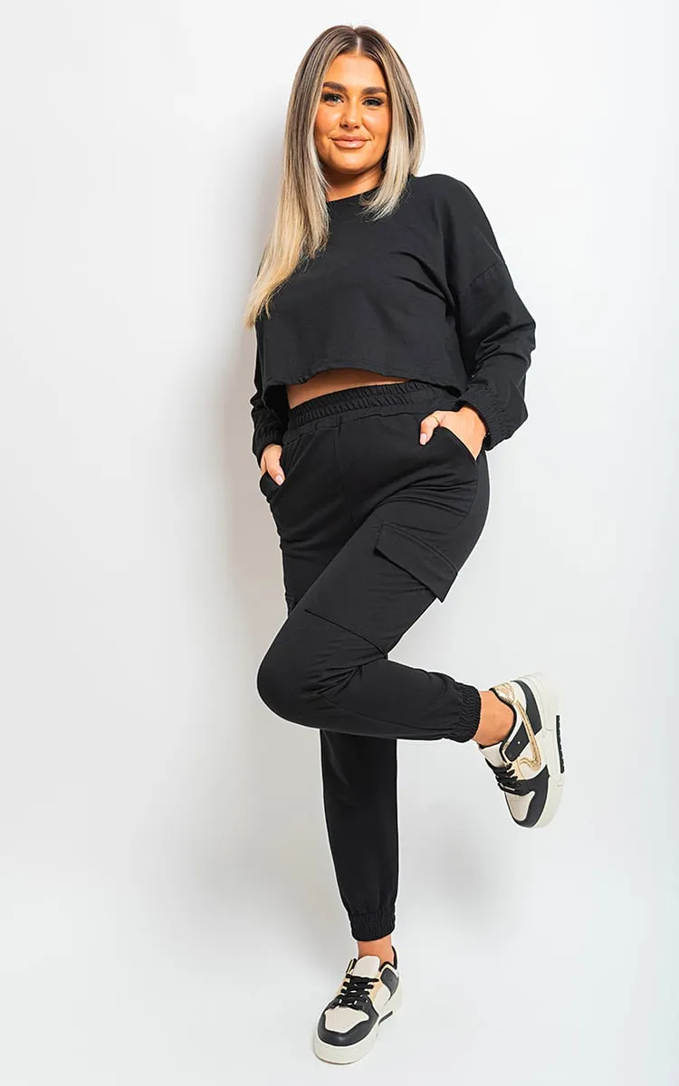 Cropped Long Sleeve Top and Cargo Joggers Co-ordinates